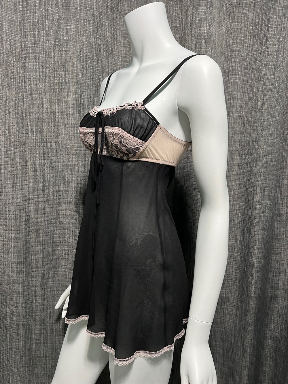 VINTAGE Y2K Victoria’s Secret 100% Silk Babydoll Chemise Black Pink XS - Picture 4 of 11